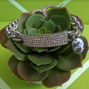 CHICO'S Pave Rhinestone ID Bar Bracelet Silver